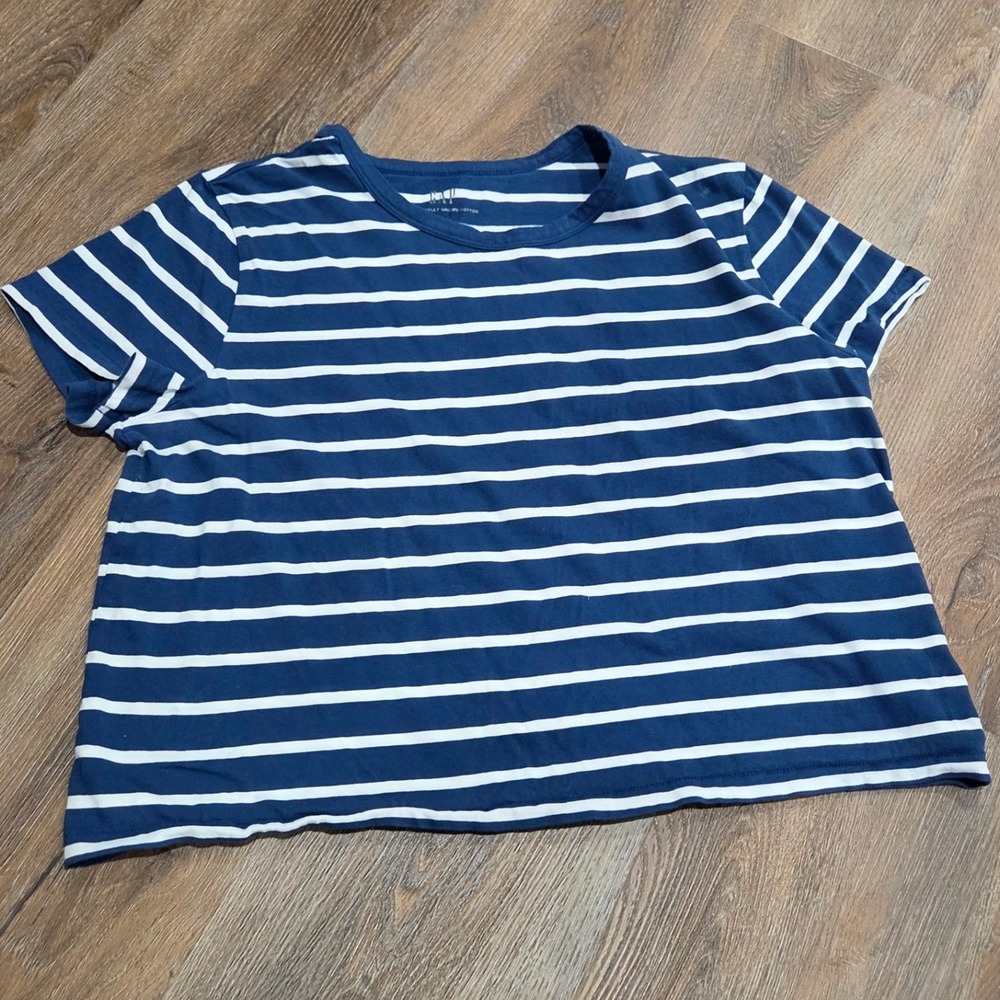 Gap Womens Blue White Striped Organic Cotton Short Sleeve Crop T-Shirt Large